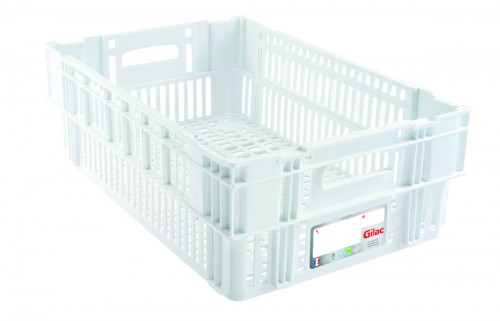 Caisse ajourée Sans couvercle blanc plastique 60x40x19,7 cm 37 L fond ajouré parois ajourées Gilac