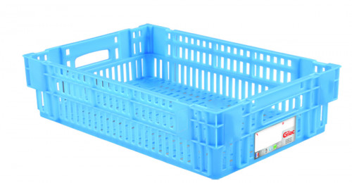 Caisse ajourée Sans couvercle bleu plastique 60x40x14,6 cm 27 L fond ajouré parois ajourées Gilac