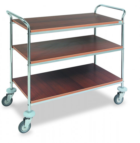 Chariot de service 3 plateaux brun bois Rocam