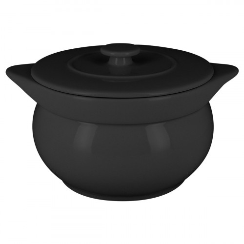 Soupière avec couvercle rond noir porcelaine vitrifiée Ø 15,7 cm Chefs Fusion Rak