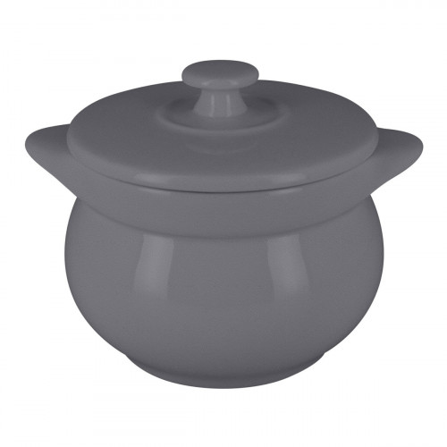 Soupière avec couvercle rond gris porcelaine vitrifiée Ø 10,8 cm Chefs Fusion Rak
