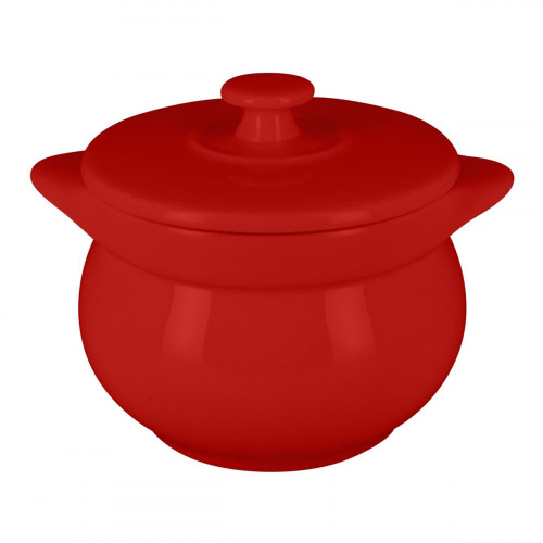 Soupière avec couvercle rond rouge porcelaine vitrifiée Ø 10,8 cm Chefs Fusion Rak
