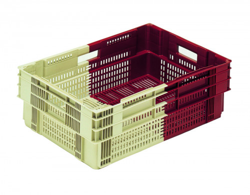 Caisse ajourée Sans couvercle bordeaux plastique 60x40x19,1 cm 35 L fond ajouré parois ajourées Gilac