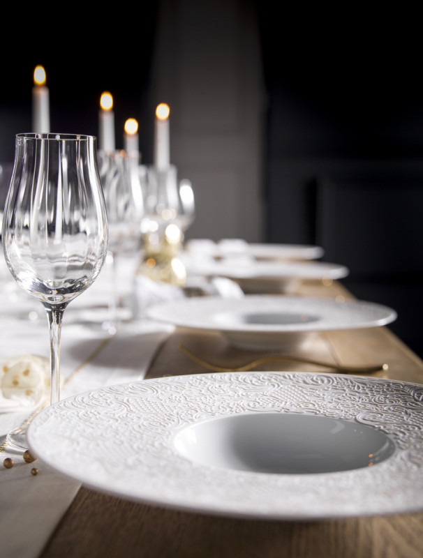 Assiette gourmet rond blanc porcelaine de limoges Ø 28 cm Collection L Couture Degrenne