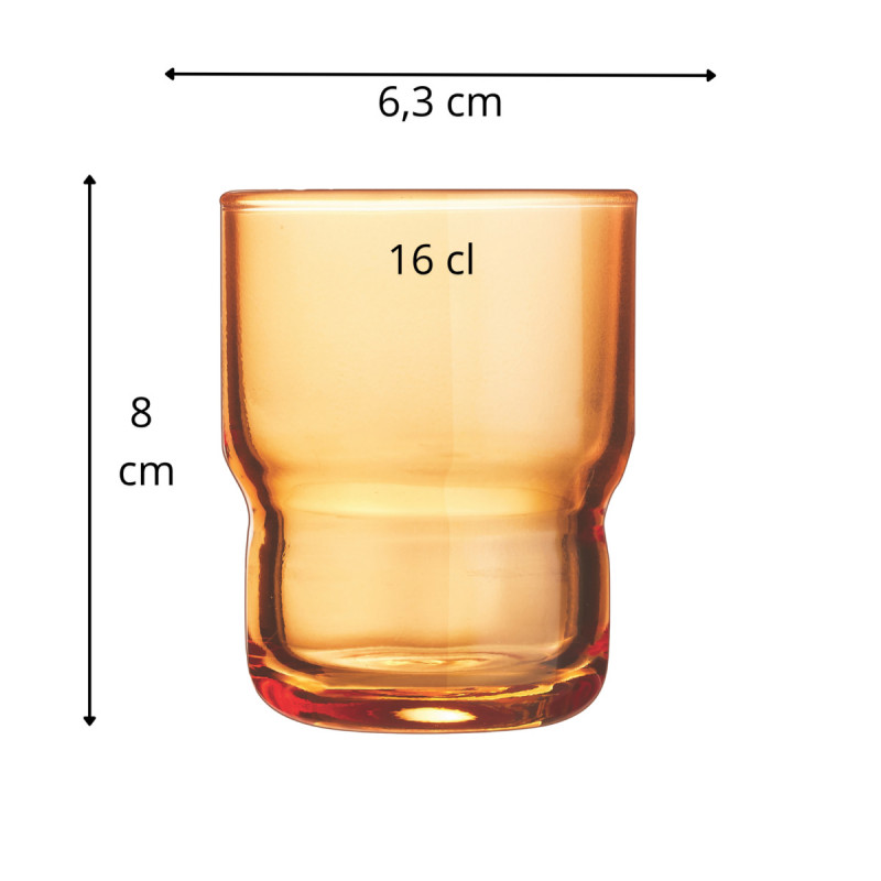 Gobelet forme basse orange verre trempé 16 cl Log Brush Arcoroc