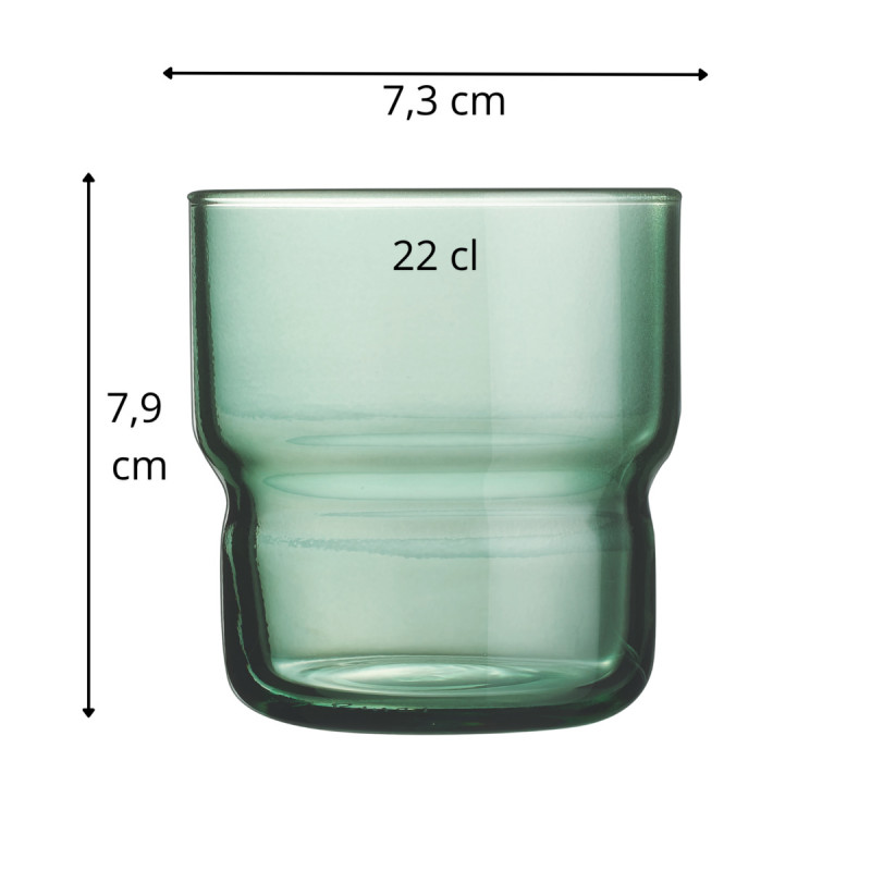 Gobelet forme basse vert verre trempé 22 cl Log Brush Arcoroc