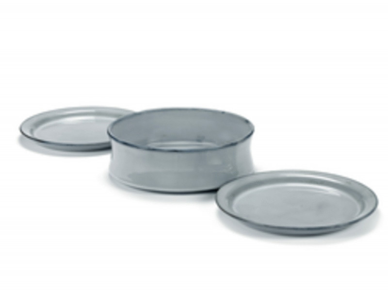Set 1 bol et 2 assiettes rond bleu grès émaillé Ø 24,5 cm Pure Blue Serax