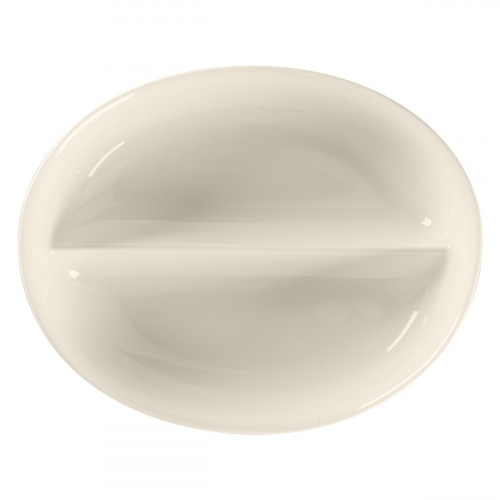 Plat à légumes 2 compartiments ovale blanc porcelaine bone china 21 cm Bravura Rak