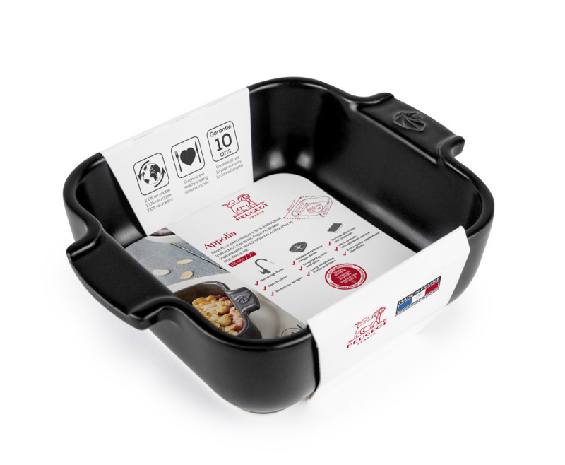 Plat à four carré noir porcelaine 18x18 cm Peugeot Saveurs