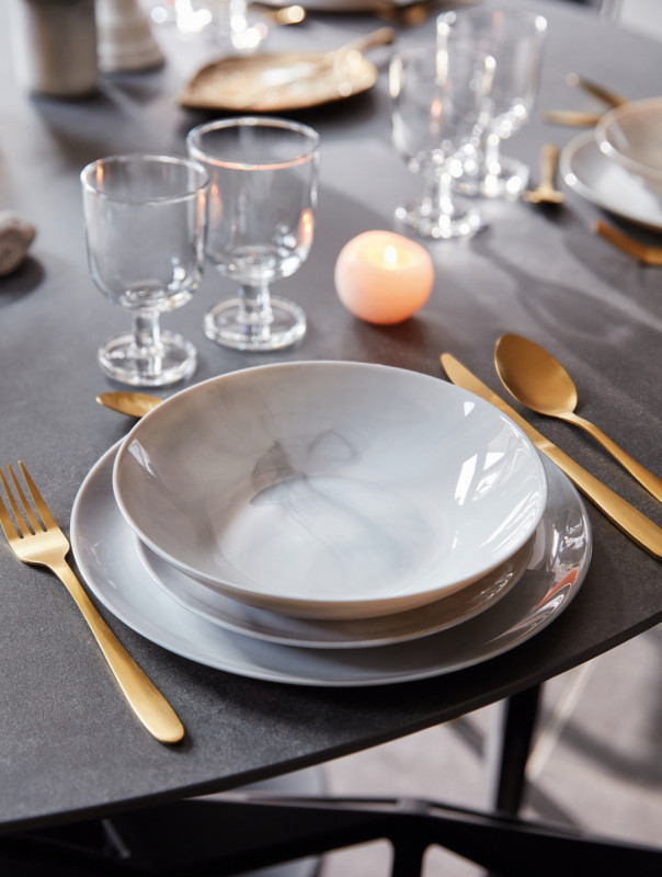 Assiette coupe plate rond marbre gris verre opal Ø 19 cm Diwali Luminarc