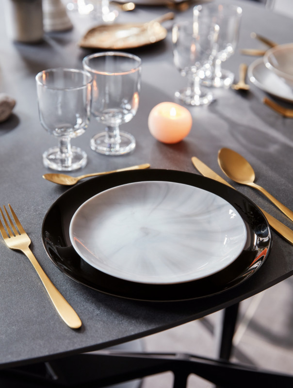 Assiette coupe plate rond noir verre trempé Ø 25 cm Diwali Luminarc