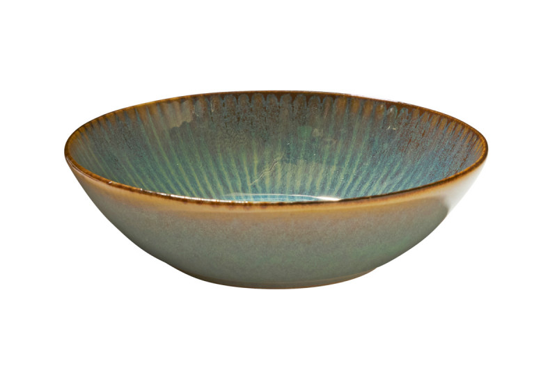 Assiette coupe creuse rond bleu vert grès émaillé Ø 17 cm Lotus Accolade