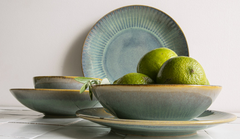 Assiette coupe creuse rond bleu vert grès émaillé Ø 17 cm Lotus Accolade