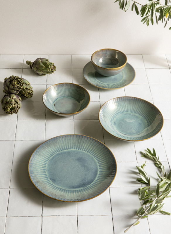 Assiette coupe creuse rond bleu vert grès émaillé Ø 17 cm Lotus Accolade