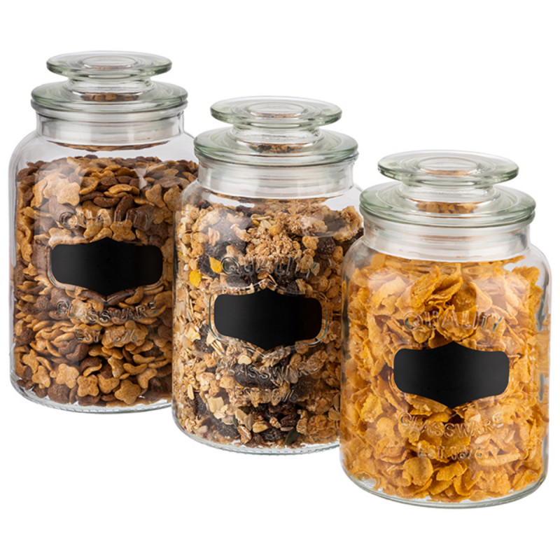 Pot avec couvercle et étiquette pour craie verre Ø 12 cm 21 cm 1,5 L Aps