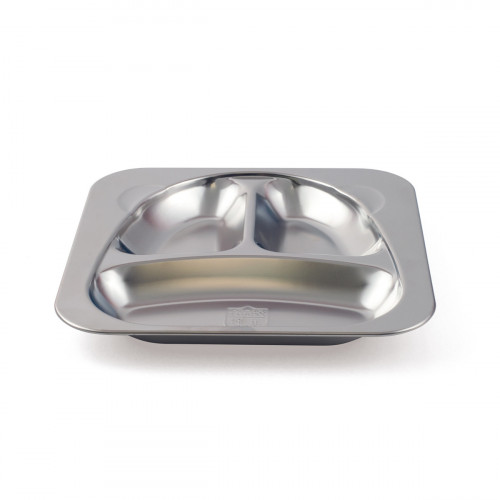 Assiette à 3 compartiments carré argent inox Ø 21 cm Inox Plastorex