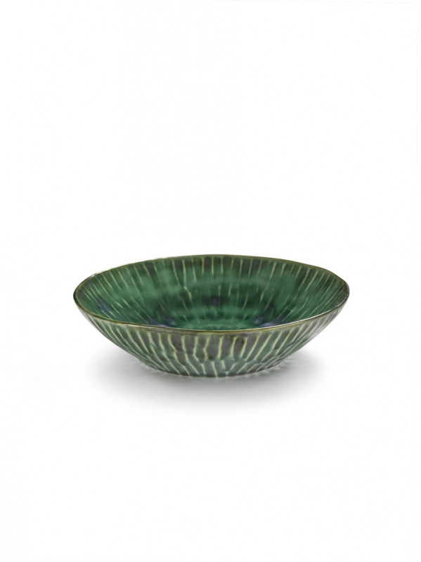 Plat de présentation rond vert grès émaillé 22 cm Ø 22 cm Verde Lanza Serax